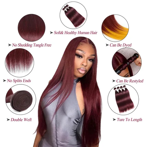 Miniatura 2 de REMY HAIR paquetes de cabello humano lacio 99J Borgoña paquetes 1 paquete 14 pulgadas 100% cabello humano
