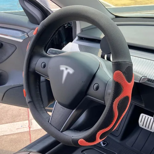 Miniatura 10 de PINCTROT Comfy Grip - Funda para volante para Tesla Model Y/3 2016-2025 2026 Standard/Highland/Juniper, forma de D de 14 pulgadas tamaño pequeño