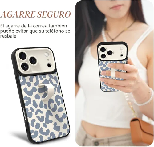 Miniatura 3 de Funda compatible con iPhone 17 Pro Max con correa de mano para los dedos, funda de teléfono con estampado de leopardo y guepardo para mujeres