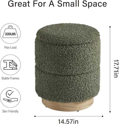 Miniatura 2 de Get Set Style Otomana redonda con almacenamiento, taburete otomano moderno Boucle tapizado con base de madera, silla de tocador, reposapiés, asiento