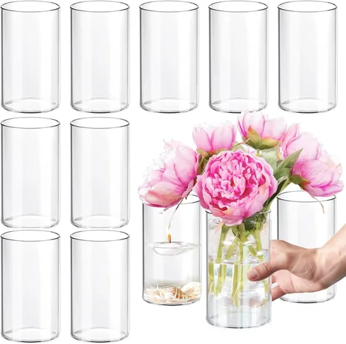 12 piezas de jarrones cilíndricos de vidrio para centros de mesa, jarrones de brotes transparentes de 6 pulgadas para decoraciones de boda, jarrones