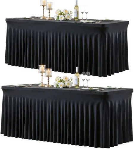 Miniatura 42 de Paquete de 2 manteles color azul bebé para mesas rectangulares de 6 pies, mantel ajustable de elastano, fundas de mesa elásticas de 6 pies, manteles
