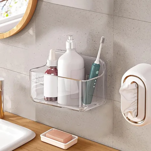Miniatura 9 de Diesisa Organizador de Pared de 2 Piezas de Acrílico, Organizador Adhesivo Transparente para Puerta de Gabinete, Estantes de Baño para Pared, Sin