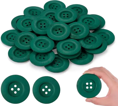 Miniatura 11 de MTLEE 30 Piezas Botones de Madera de Gran Tamaño 2.36 Pulgadas Botón de Costura Redondo 4 Agujeros Botones Grandes para Manualidades Costura de Negro