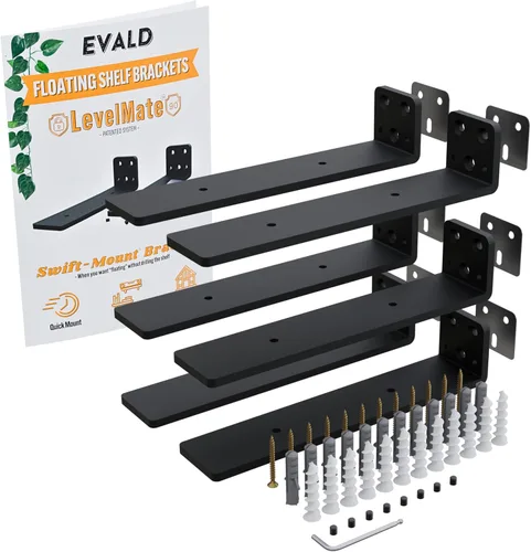 Miniatura 17 de EVALD Soportes flotantes para estantes Soportes ocultos de acero al carbono negro para tablero de 4 pulgadas (tamaño real de 3 1/4 pulgadas)