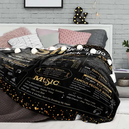 Miniatura 7 de Manta suave personalizada, decoraciones y regalos de cumpleaños n.° 50 para hombres y mujeres, color dorado, 60 x 50 pulgadas