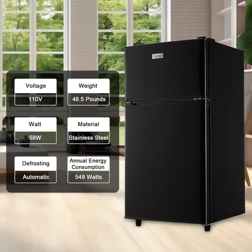 Miniatura 4 de WANAI - Refrigerador compacto de 3.5 pies cúbicos, diseño de 2 puertas, termostato ajustable, estantes ajustables y extraíbles, adecuado