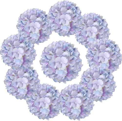 IPOPU Flores de seda de hortensias, 10 unidades, color azul degradado, flores artificiales de hortensias artificiales para baby shower, boda, centro