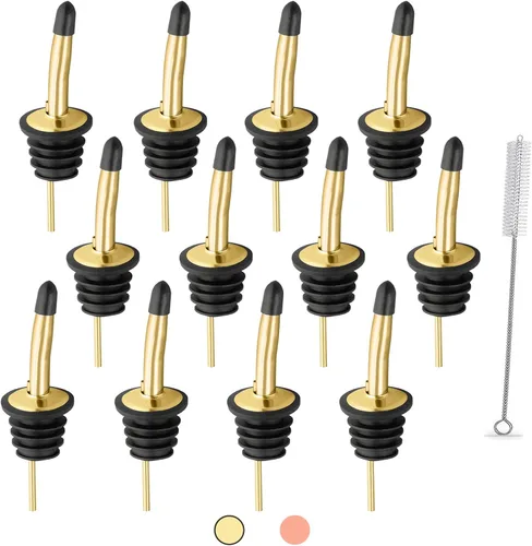 WAFJAMF Juego de 12 boquillas para verter licor, de acero inoxidable, con tapas antipolvo de goma, para verter líquidos, aceite de oliva, vino,