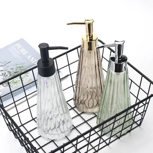 Miniatura 6 de IVAILEX Dispensador de jabón de manos de 10 oz/10.1 fl oz para baño, dispensador de jabón de cocina, dispensador de jabón de vidrio con bomba dorada