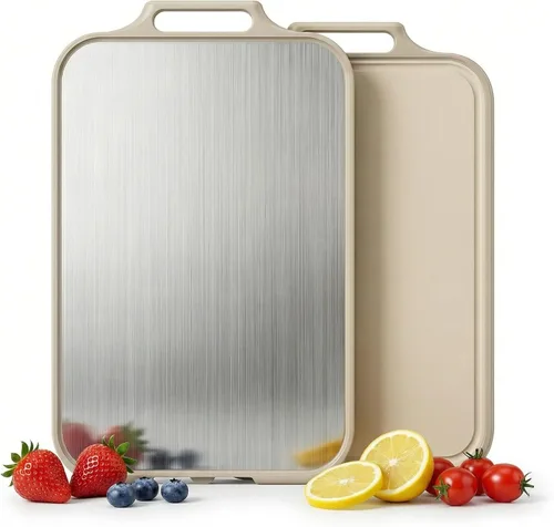 Tabla de cortar de acero inoxidable para cocina, tablas de cortar grandes 2 en 1 de doble cara, tabla de cortar de acero inoxidable de grado