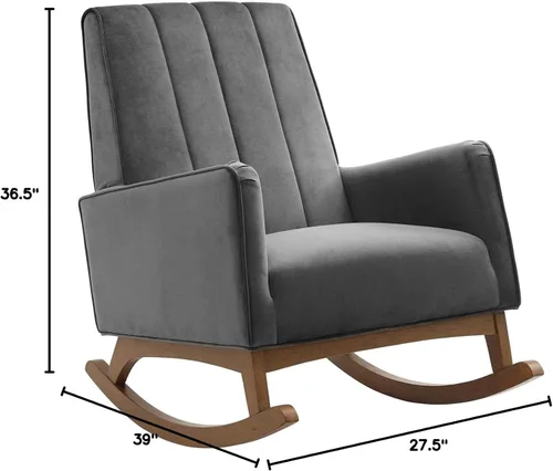 Miniatura 3 de Modway Sway Channel - Mecedora de terciopelo copetudo en color gris