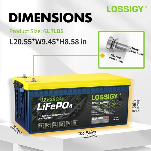 Miniatura 5 de LOSSIGY Batería LiFePO4 de litio RV de 12 V 280 AH, perfecta para sistema solar, marina, 2560 Wh 5000+ ciclos profundos, BMS integrado con 10 años