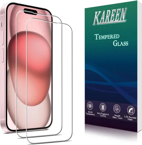 KAREEN Paquete de 2 protectores de pantalla para iPhone 15/ iPhone 15 Pro, película de vidrio templado de 6.1 pulgadas, dureza 9H, antiarañazos, sin