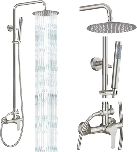 gotonovo Accesorios para ducha al aire libre SUS304 Acero inoxidable Kit de ducha de lluvia de alta presión Montaje en pared 2 funciones duales