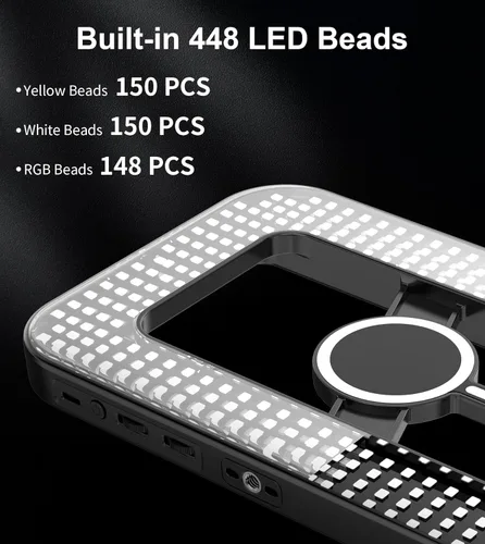 Miniatura 8 de Anillo de luz selfie magnético de 6000mAh RGB para iPhone, luz de teléfono recargable de 448 LED con soporte de trípode mini, estabilizador de mano