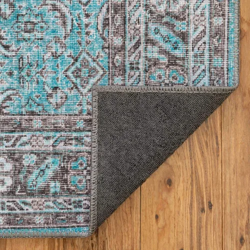 Miniatura 6 de Unique Loom Revival Collection - Alfombra tradicional con borde de medallón azul/negro (2 pies x 6 pies)