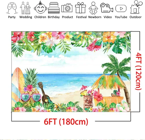 Miniatura 4 de Mocsicka Fondo de playa tropical de verano con temática hawaiana Aloha para cumpleaños, baby shower, fiesta, decoración de fondo para fiestas