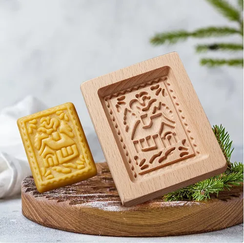 Miniatura 21 de Molde de Galletas de Madera Herramienta de Decoración de Galletas de Madera Moldes de Galletas 3D Molde de Hornear Gracioso Arte de Relieve Navidad
