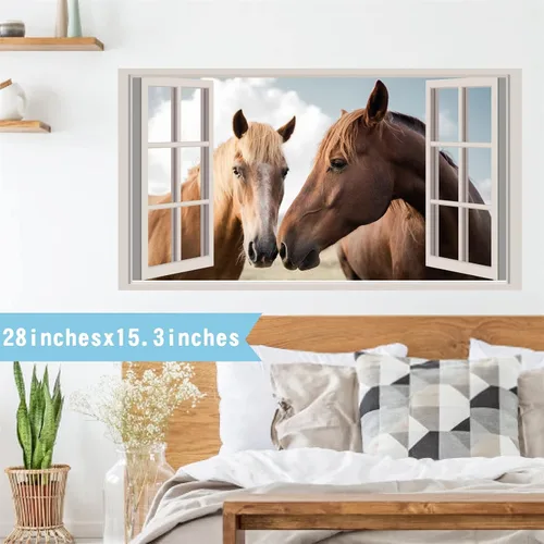 Miniatura 8 de Calcomanías de pared de caballos, animales de granja, calcomanías de pared 3D falsas para ventanas, calcomanías de vinilo para decoración