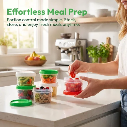 Miniatura 4 de EONJOE Recipientes pequeños de plástico para congelador de 8 oz con tapas apilables, envases para almacenamiento de alimentos de 1 taza, cuencos