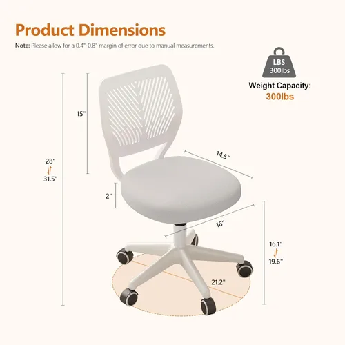 Miniatura 2 de JPBSTO Silla de escritorio sin brazos, silla de oficina giratoria ajustable en altura con sillas de tarea rodantes con cojín acolchado de malla
