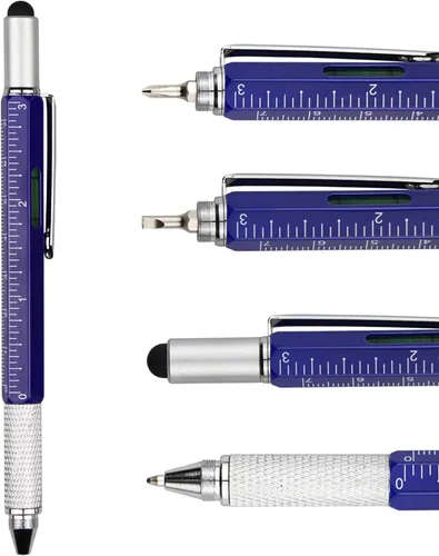 Miniatura 13 de DUNBONG Bolígrafo de metal multiherramienta 6 en 1, con destornillador, tinta negra, lápiz capacitivo, nivel y regla, 1 unidad (negro)
