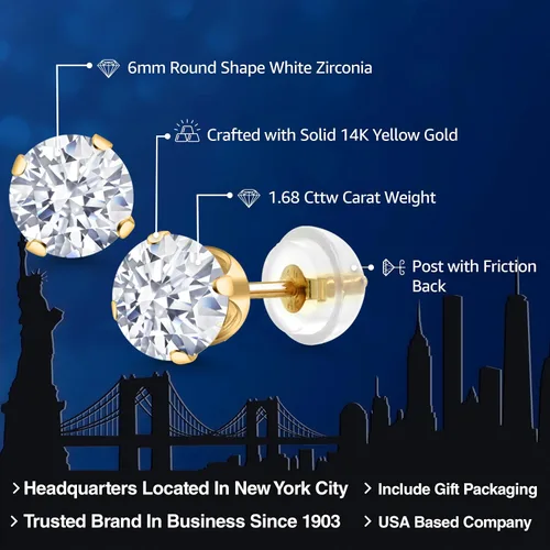 Miniatura 80 de Gem Stone King Aretes solitarios con piedra natal de oro de 14 quilates Redondos de 0.236 in Aretes de oro para mujeres y hombres