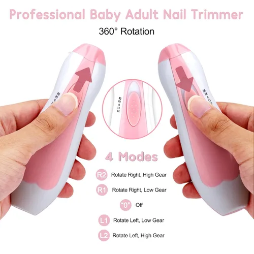 Miniatura 2 de Qunlions life Lima de uñas para bebé con luz, kit de cortaúñas eléctrico seguro para bebés recién nacidos y niños pequeños dedos de los pies y uñas