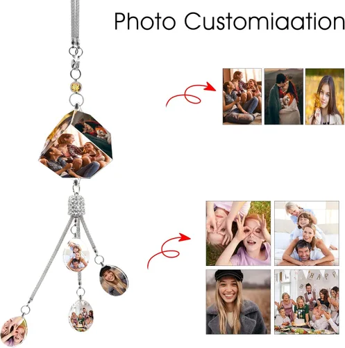 Miniatura 3 de Colgante de cristal con foto personalizada para automóvil, hogar, adornos colgantes con imagen personalizada, espejo retrovisor de coche, accesorios