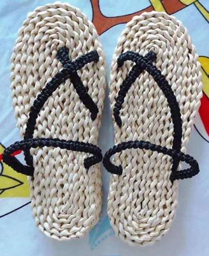 Miniatura 3 de Sandalias de paja hechas a mano con chanclas de playa, para cosplay