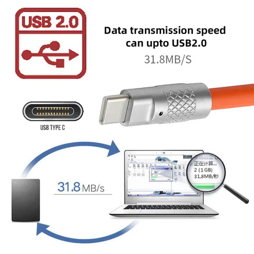 Miniatura 4 de cablecc Tipo A USB-A a USB-C Silicona Líquida Ultra Suave 120W Power USB2.0 Datos Cable Naranja Carga Rápida para Computadora Portátil Tableta
