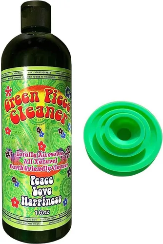 Green Piece Limpiador de vidrio, 1 botella de 16 onzas (fabricado en Estados Unidos), con juego de 3 tapones de silicona, limpiador multiusos