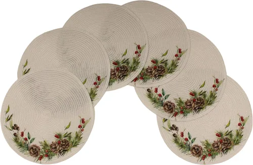 Juego de 6 manteles individuales trenzados tejidos con estampado navideño de 15 pulgadas redondos, antideslizantes para mesa de comedor y cocina,
