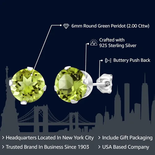 Miniatura 2 de Aretes de plata de ley con piedras preciosa de peridoto verde de 1 quilates y 1/4", para mujer