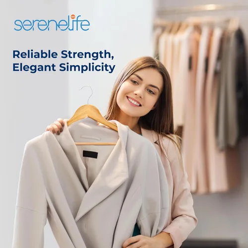 Miniatura 7 de SereneLife Perchas de madera maciza, paquete mega, 60 perchas para ropa, juego de perchas resistentes con gancho giratorio cromado de 360 grados