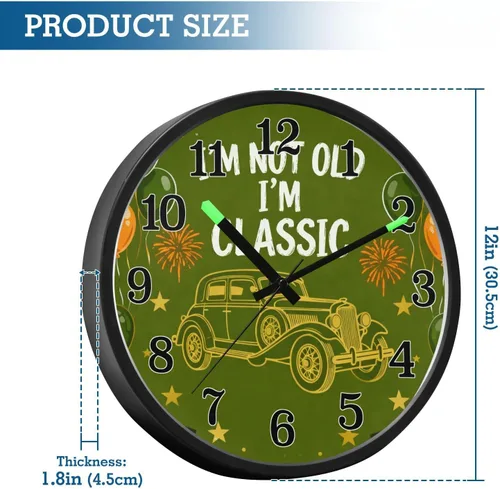 Miniatura 3 de Battery Operated Silent Non-Ticking Clock Luminous Voice-Activated Silent Clocks 70s Vintage Style Trendy Car Green 12 Inch for Living Room Office