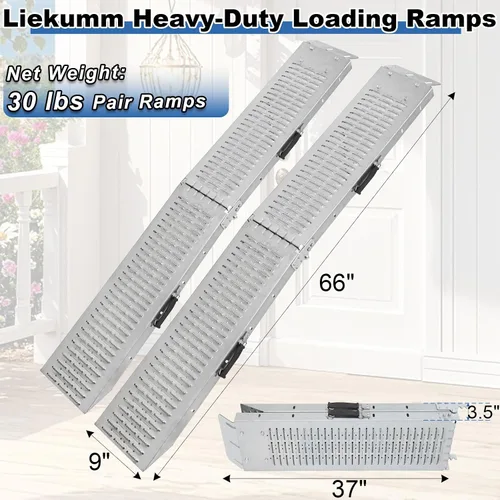 Miniatura 2 de LIEKUMM Rampas de carga plegables de acero de 66 pulgadas de largo x 9 pulgadas de ancho para camionetas, motocicletas, vehículos todo terreno