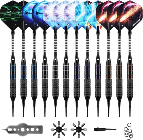 Miniatura 15 de WIN.MAX Darts Plastic Tip - Soft Tip Darts Set - 12 Pcs 18 Gram with 100 Extra Dart Tips 12 Flights Flight Protectors and Wrench for Electronic Dart