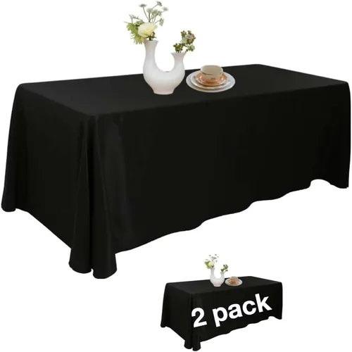 Miniatura 21 de Urby Mantel negro para mesas rectangulares de 6 a 8 pies con capacidad para 6 a 8 personas, manteles de mesa de tela para fiestas de 6 a 8 sillas