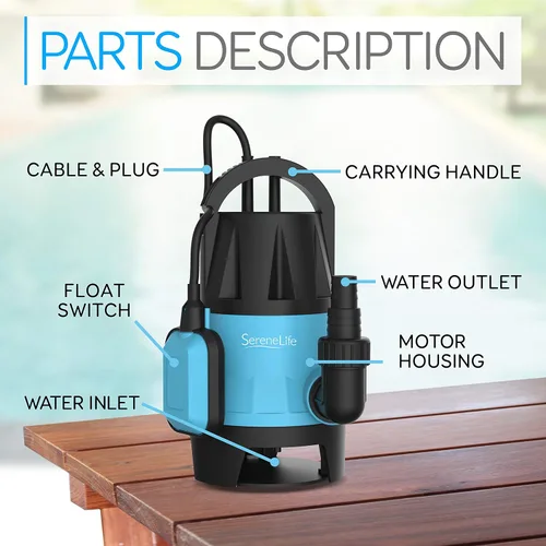 Miniatura 7 de SereneLife Bomba sumergible de 400 W, agua sucia limpia, potente bomba de sumidero, interruptor de flotador automático, cable de 16 pies, sótano
