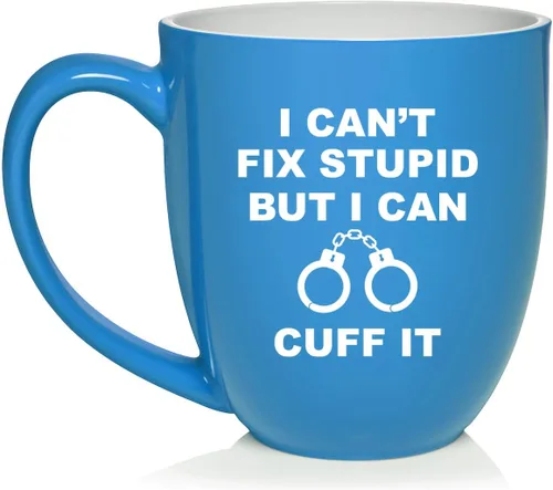 Miniatura 7 de Daylor Taza de café de cerámica con texto en inglés "I Can't Fix Stupid But I Can Cuff It" para oficial de policía, taza de té de cerámica, regalo