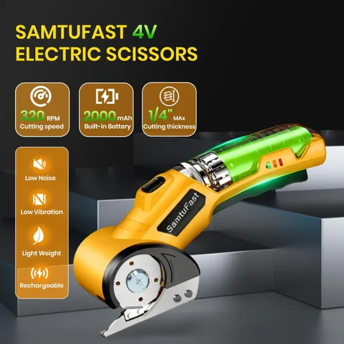 Miniatura 2 de Tijeras eléctricas inalámbricas, cortador de caja recargable de 4 V eléctrico con caja de almacenamiento, 2 cuchillas, cable de carga USB, cortador
