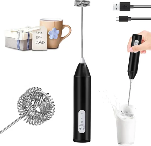 Espumador de leche recargable, mezclador de bebidas de mano, máquina de espuma eléctrica para café con batidor de acero inoxidable y 3 velocidades,