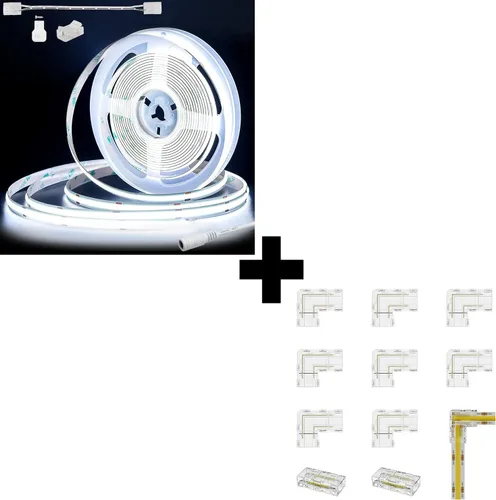 PAUTIX COB - Tira de luces LED de 24 pies/24.6 ft, 6000 K, luz blanca, 504 LEDs/m 6800 lm, súper brillante, DC24V CRI90+, cinta LED flexible para