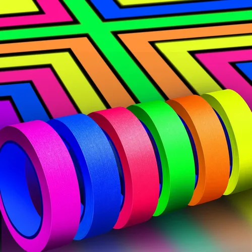 Miniatura 10 de Whaline Cinta de tela Gaffer de neón de 6 colores, cinta fluorescente de luz negra UV para fiestas UV (0.6 pulgadas x 16.5 pies)