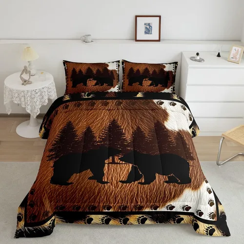 Miniatura 12 de Juego de ropa de cama de oso para niños y adolescentes, juego de edredón de animales salvajes para niños, adolescentes, naturaleza, vida silvestre