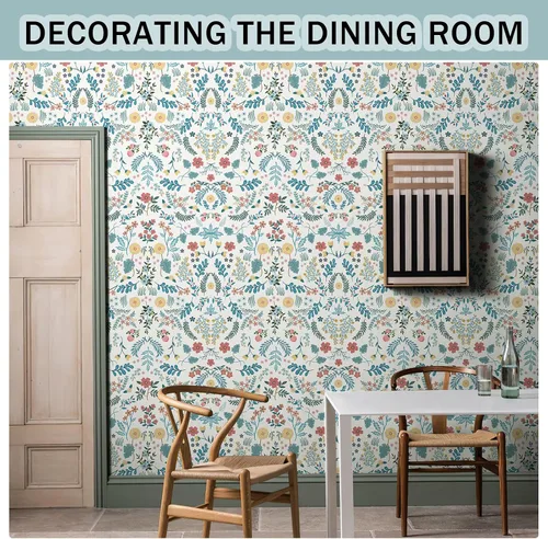 Miniatura 6 de JiffDiff Papel tapiz floral de flores silvestres para despegar y pegar, papel de contacto de flores y hojas, papel de pared bohemio, extraíble
