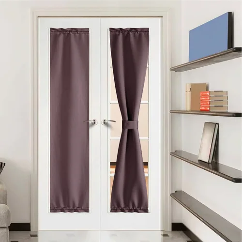 Miniatura 77 de NICETOWN Cortinas opacas unicolor con aislamiento térmico para puerta francesa, granja, oscurecimiento de habitación, puertas y ventanas de Marrón