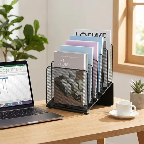 Miniatura 3 de LEKETREE Organizador de archivos para escritorio, organizador de carpetas de archivos con estante vertical de 5 secciones, adecuado para Negro